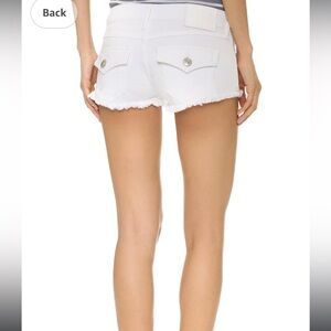 True Religion White Joey Low Rise Cut Off Short with Flap Pockets